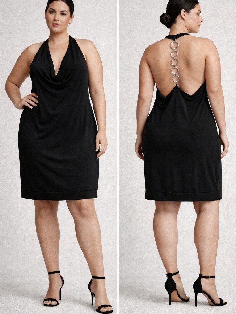 Black Halter Cowl Neck Open Back Chain Dress Plus Size 1X Minimalist Night Out